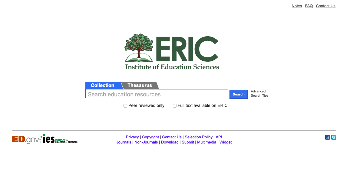 ERIC Online journal and research databases